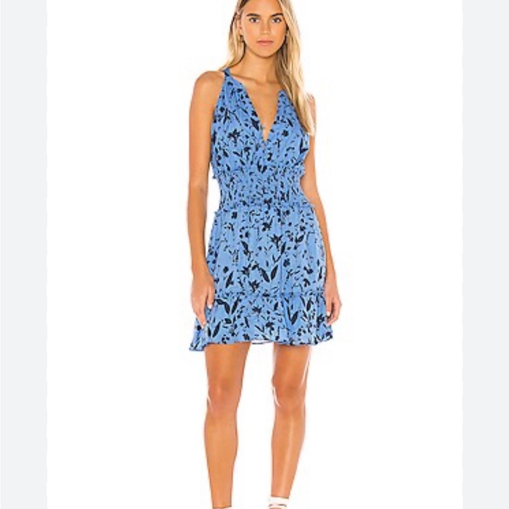 Parker Cambria blue floral silk Smocked waist Mini Dress